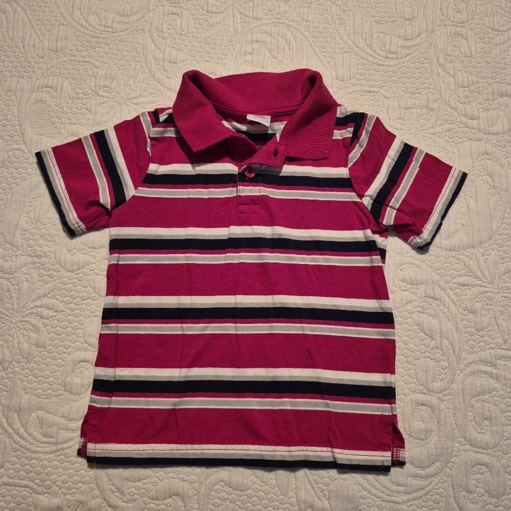 Gymboree boys size 2T Outlet blue, gray white & red striped polo shirt VGUC